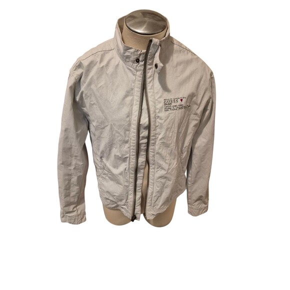 Guess Mens Coated Canvas Moto Jacket Ash Gray Sz M/L - Picture 1 of 11